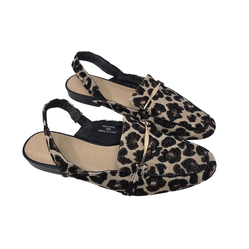 Chic Topshop Leopard Print Slingback Almond Toe Gold Horsebit - US 7